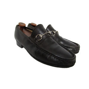 GUCCI MEN'S BLACK LEATHER HORSE BIT LOAFERS SHOES SIZE US 10 1/2 D